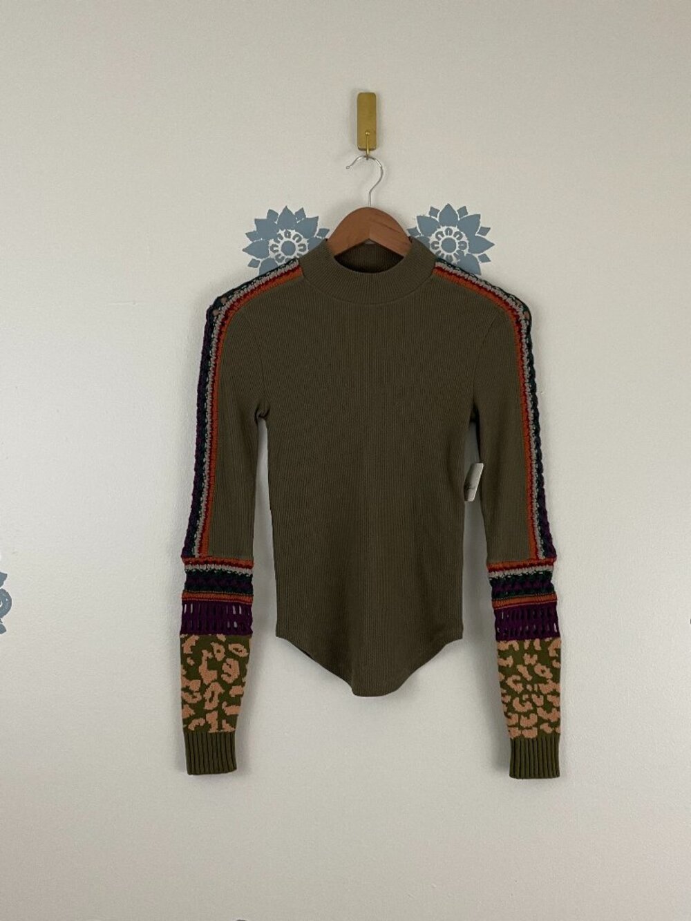 Free People Switch It Up Cuff Thermal Top in Army Green Size XS